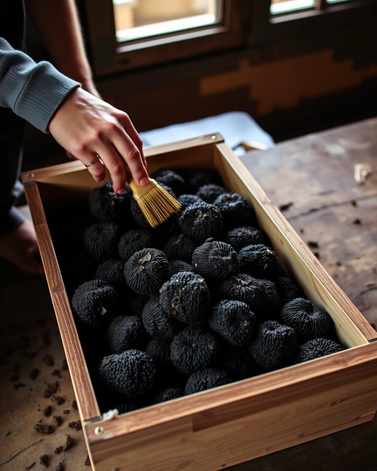 Brushing fresh truffles