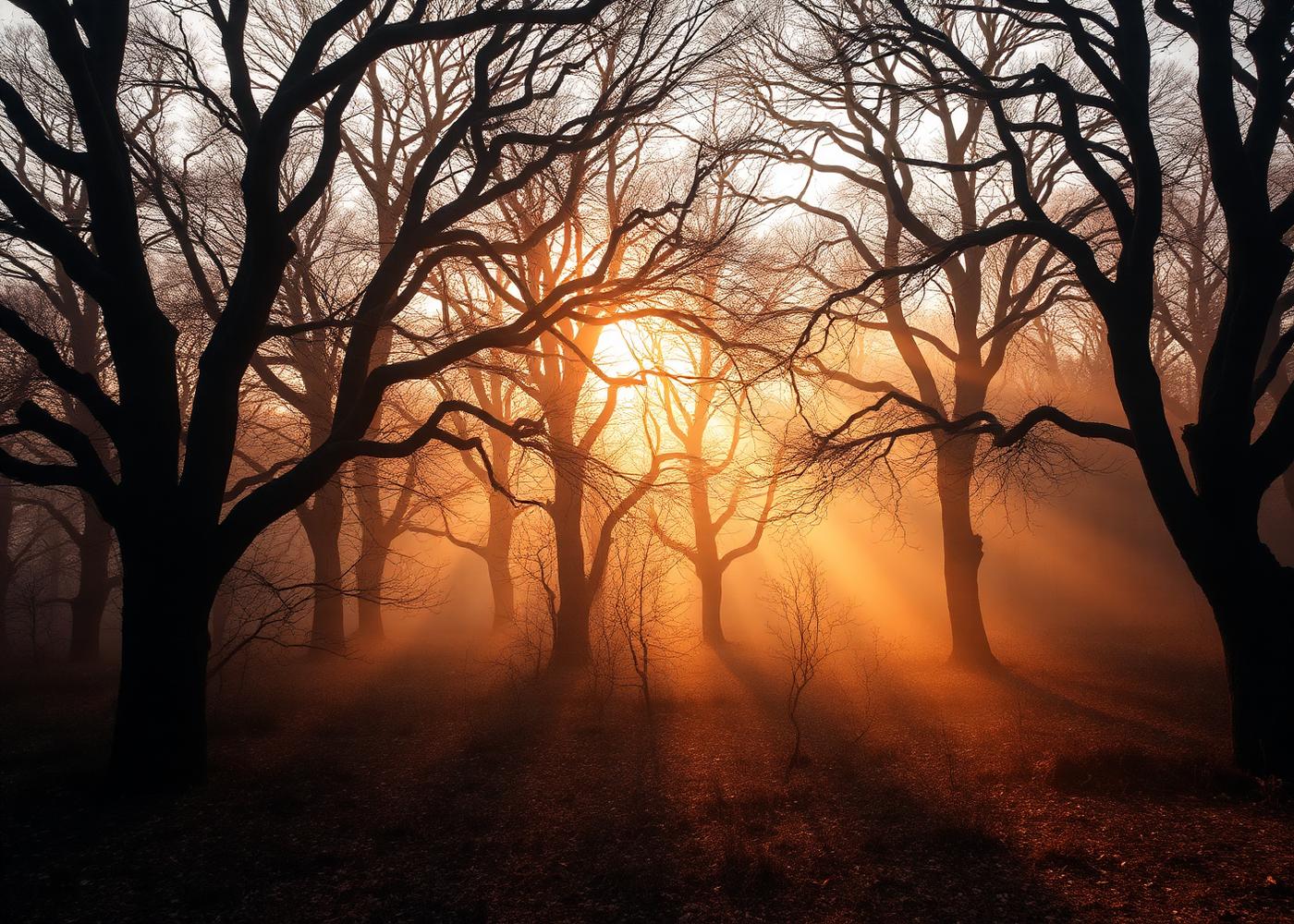 Misty oak forest in Sarrión