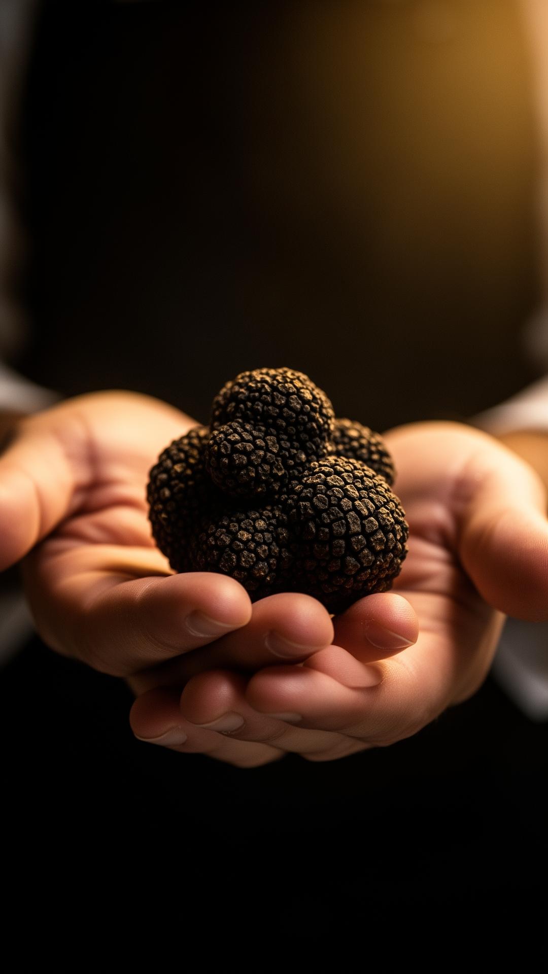 Black truffle held in hands